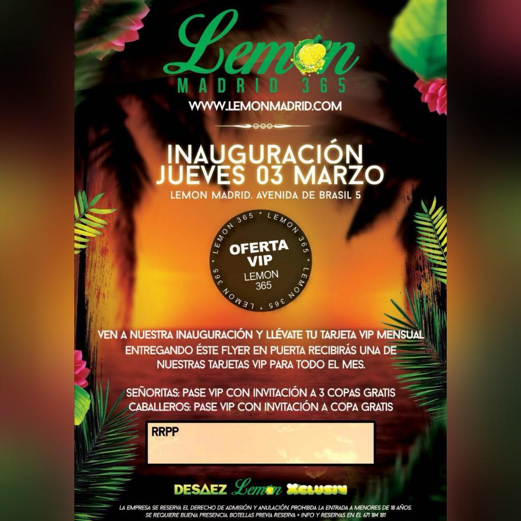 sandratnewprinc's tweet photo. JUEVES 3 DE MARZO GRAN INAUGURACIÓN DE LEMON MADRID. Barra libre gratis hasta 1:00, despues 👧5€ 👦10€
📋Sandra Trenado https://t.co/1lADxPzxZs