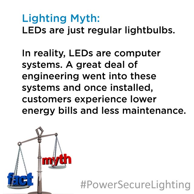 SolaisLighting's tweet photo. #LightingMyth: #LEDs are just regular lightbulbs. False! Nope! What?! #PowerSecureLighting https://t.co/T2xFh2iFD5