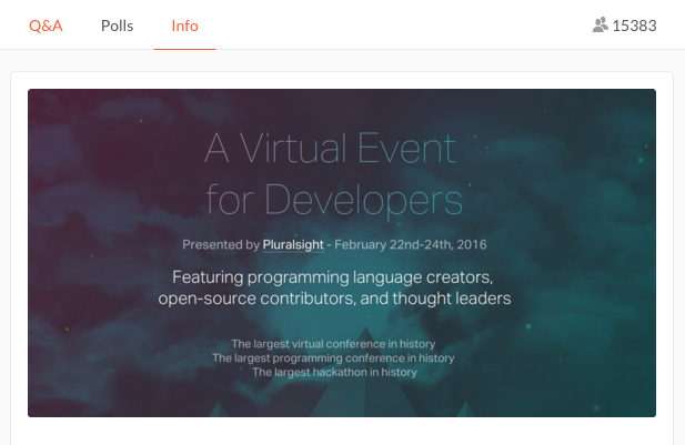 darkestevens's tweet image. Current status: watching #hacksummit with 15,383 other developers. Thanks @pluralsight! hacksummit.org