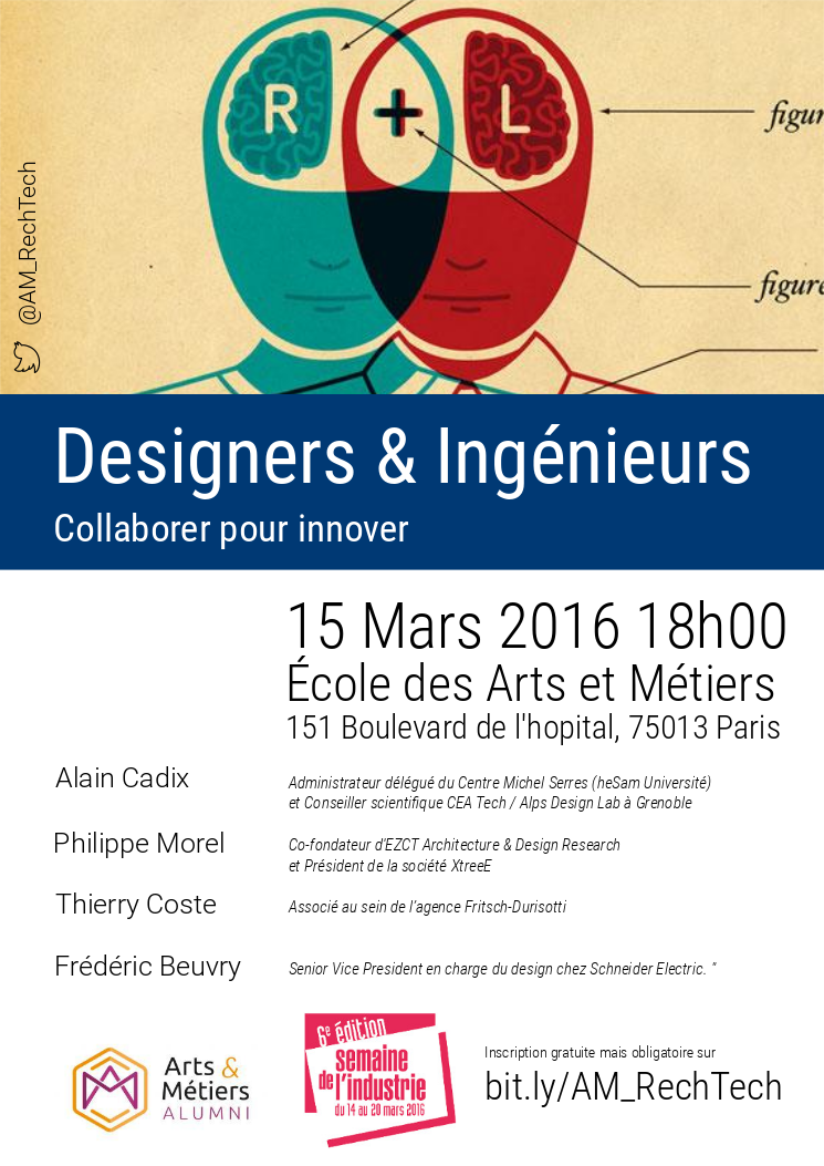 AM_RechTech's tweet image. Prochaine conférence : &quot;Designers &amp;amp; Ingénieurs : Collaborer pour innover&quot; bit.ly/AM_RechTech
