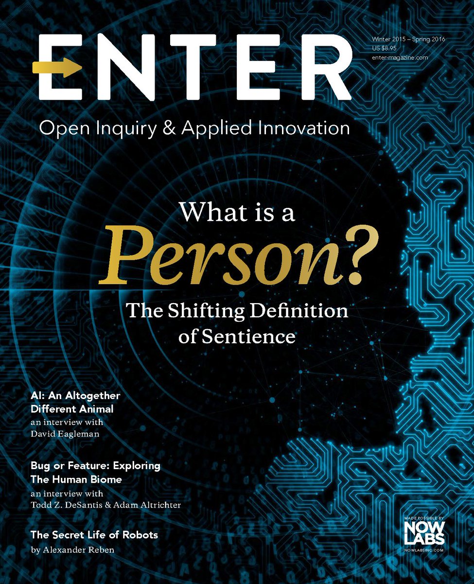 NowLabsInc's tweet photo. NEW issue #Enter_Mag What is a person? https://t.co/4eLPQkxrer #DeepLearning #AI #machinelearning #futureofhumanity https://t.co/frt2U02oPF