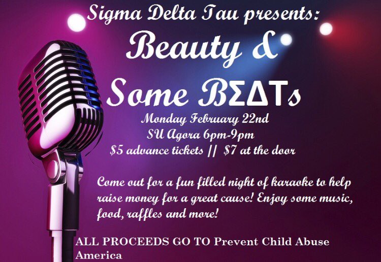 SDTatQC's tweet photo. Come sing your hΣΔrΤ out with the sisters of SDT. ALL proceeds go to Prevent Child Abuse America!🎤🎟💙#PCAA #SDT #qc https://t.co/Km16v2sXKY