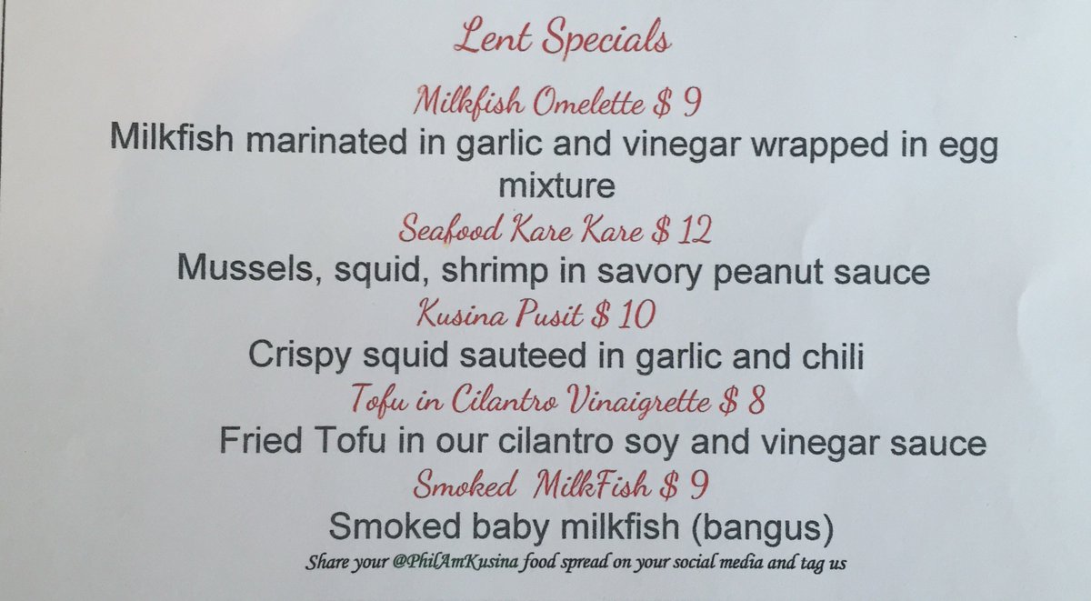 PhilAmKusina's tweet photo. Come in and try our Lent Specials! https://t.co/SFk1X9O3me