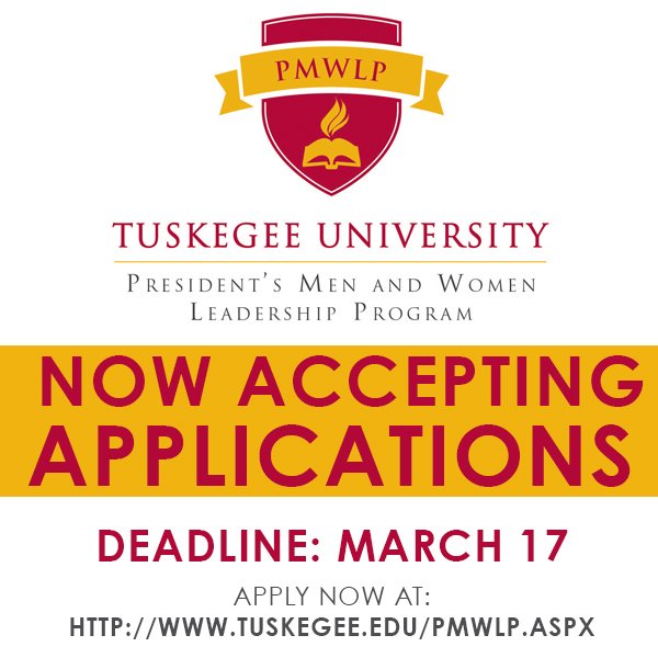 TuskegeeUniv's tweet photo. Our President's Men &amp; Women Leadership program is currently taking applications. Apply here https://t.co/K3T751gYxu https://t.co/sF1usQBDkP