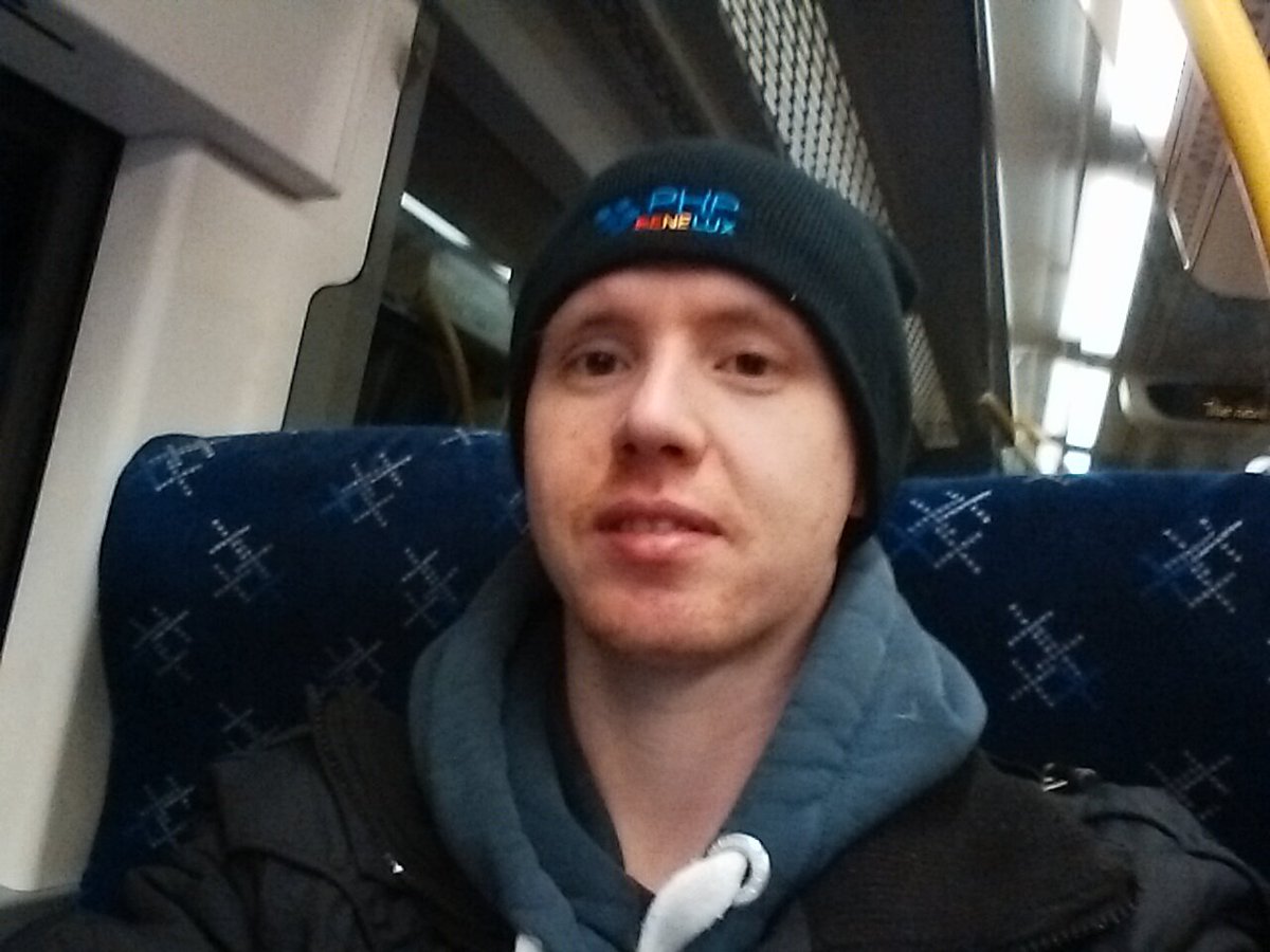 dr4goonis's tweet image. Late night train to Edinburgh for client-work 2moro, wearing my #phpbnl16 PHPBenelux hat aka &quot;Tammy&quot; in Scottish :)