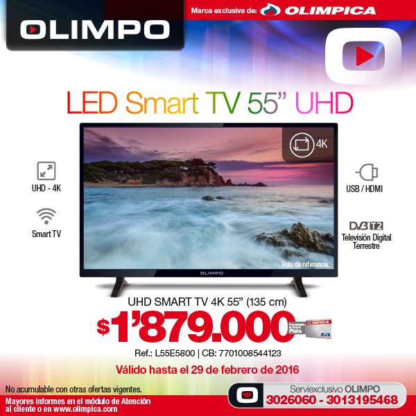 Televisor Smart LED UHD de 50 marca Olimpo en Descuento - Olímpica