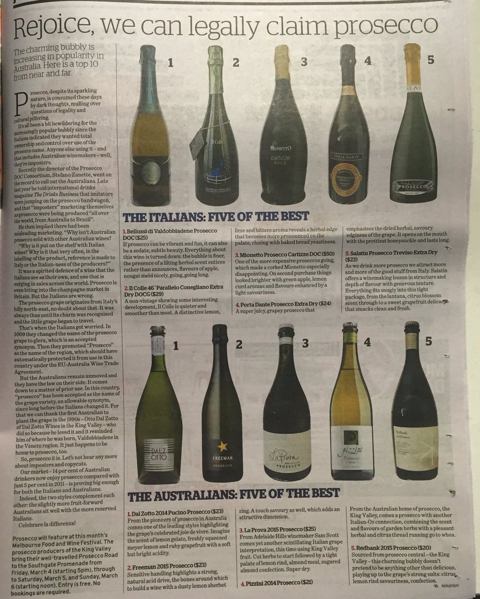 ProseccoQueenAU's tweet photo. Coming in at #1 Australia's first prosecco @dalzottowines - well done you legends xx @jeniport great article!!! https://t.co/ZT2Am11VLF