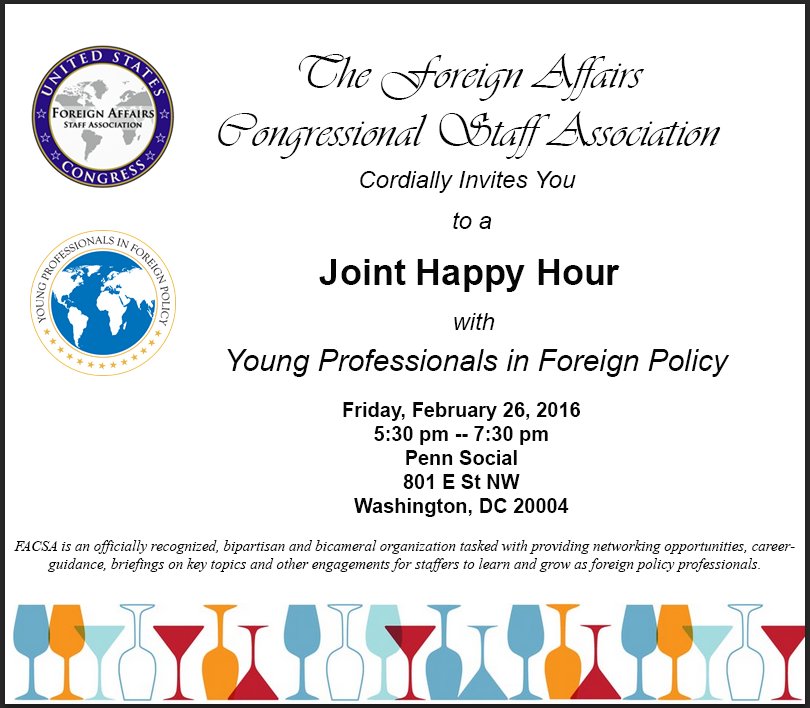 Please join us for a joint Happy Hour with Young Professionals in Foreign Policy! RSVP: docs.google.com/a/slu.edu/form….