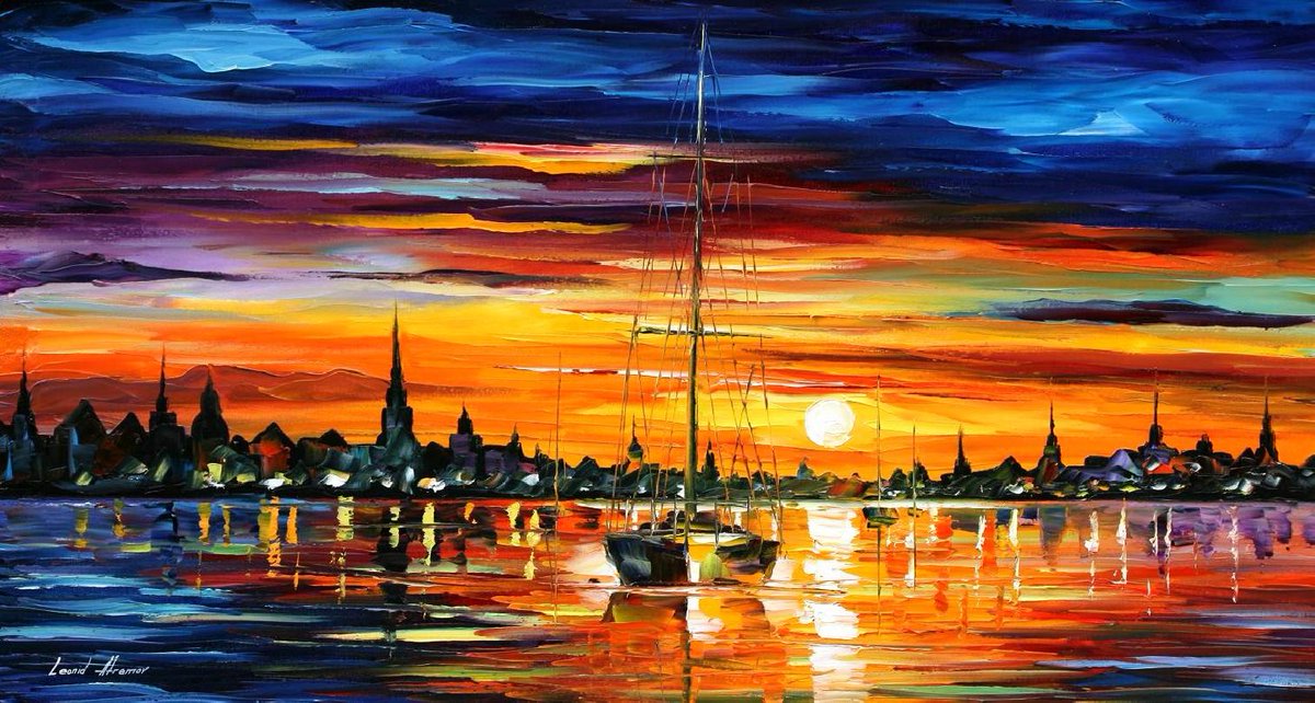 Afremov_Artist's tweet photo. CALM SUNSET - Artwork By Leonid Afremov - https://t.co/P6YxMjbwug https://t.co/XtYPQw6Jrn