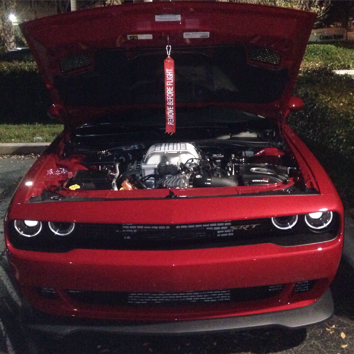 bmaher0846's tweet photo. Happy #MoparMonday from @TijuanaTaxi last night' car show !!! Nice #Redline #Red #Tricoat #HellCat ready for takeoff https://t.co/vwiq3a62Ha