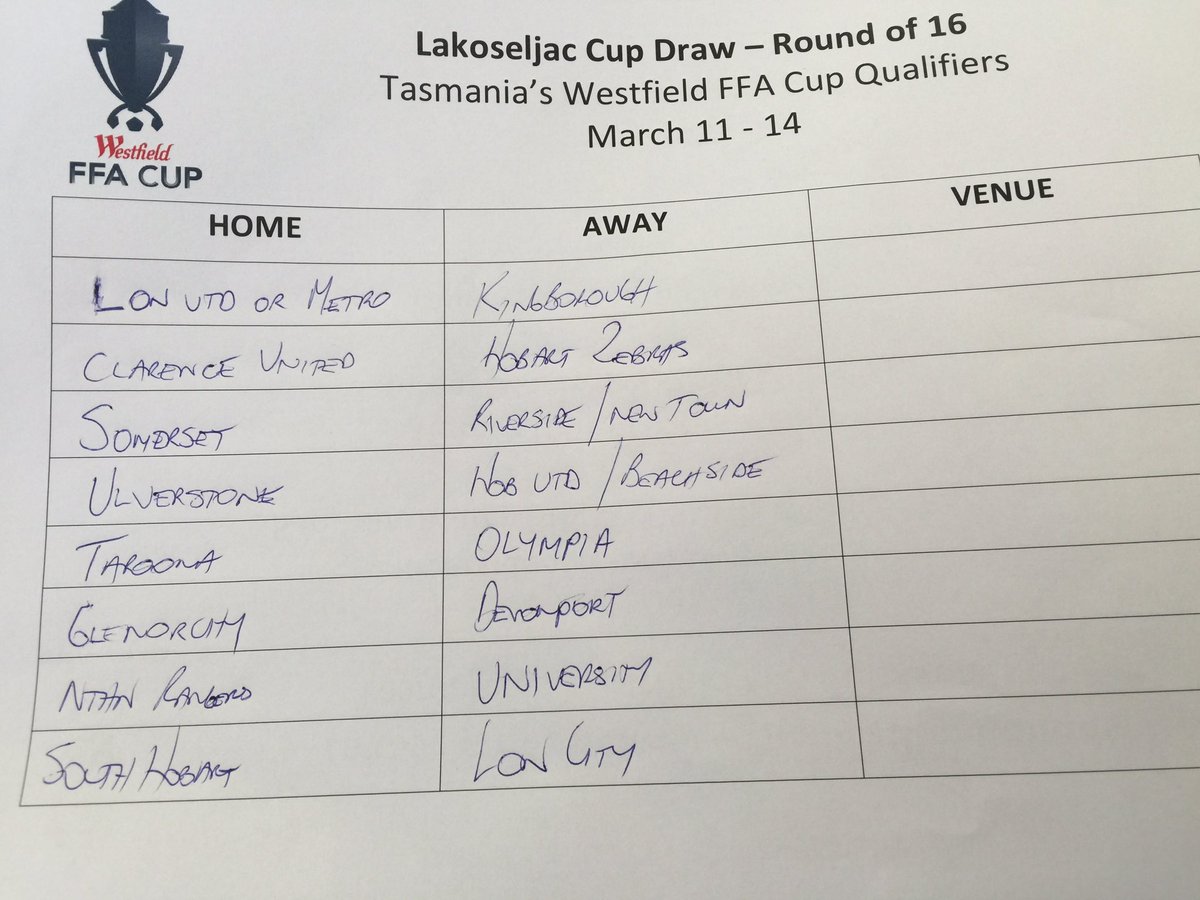 Here's the first round fixture for the @FootballFedTas @FFACup for 2016. <a href="/SouthHobartFC/">South Hobart FC</a> <a href="/HobartZebrasFC/">Hobart Zebras FC</a> <a href="/olywarriors/">olywarriors</a>