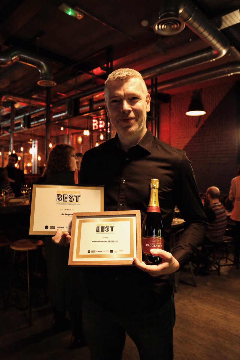 Congratulations to <a href="/michaeljbremner/">Michael Bremner</a> for winning best chef &amp; <a href="/chef64degrees/">64°</a> no.1 in #BrightonTop20 <a href="/brightontop20/">BrightonsBestRestos</a>