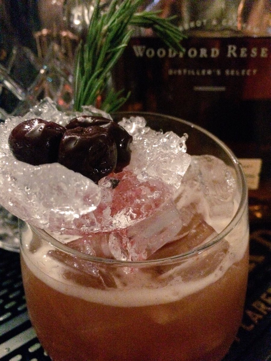 WoodfordReserve's tweet photo. "Into the Woods" by Stephen Fette, w/ flamed rosemary &amp; an ice bucket for the cherries, naturally. #WoodfordMEJersey https://t.co/HfdumAg0dS