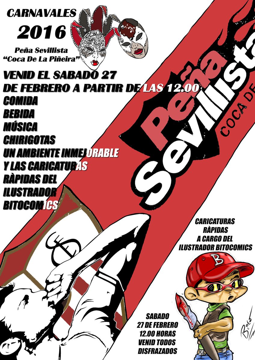 bitocomicsSFC's tweet photo. Aqu os paso el cartel de los carnavales de la peña @PsCoca  el sábado 27 a partir de las 12 estaré dibujando. https://t.co/VbXzQsJ9ek