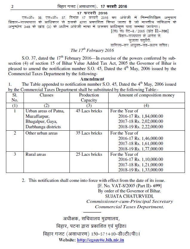 #GSTpncAlert #BiharVAT 
#BrickKlin #CompositionScheme announced for 2016-17, 2017-18, 2018-19. Noti. 699 dt 17.02.16