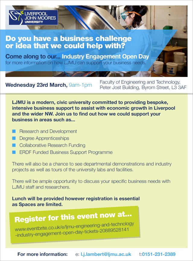 ljmufet's tweet photo. REGISTER NOW FOR THE LJMU Engineering and Technology Industry Open Day 23rd March:https://t.co/Dex3mrksRV https://t.co/sw8rpzP5jb