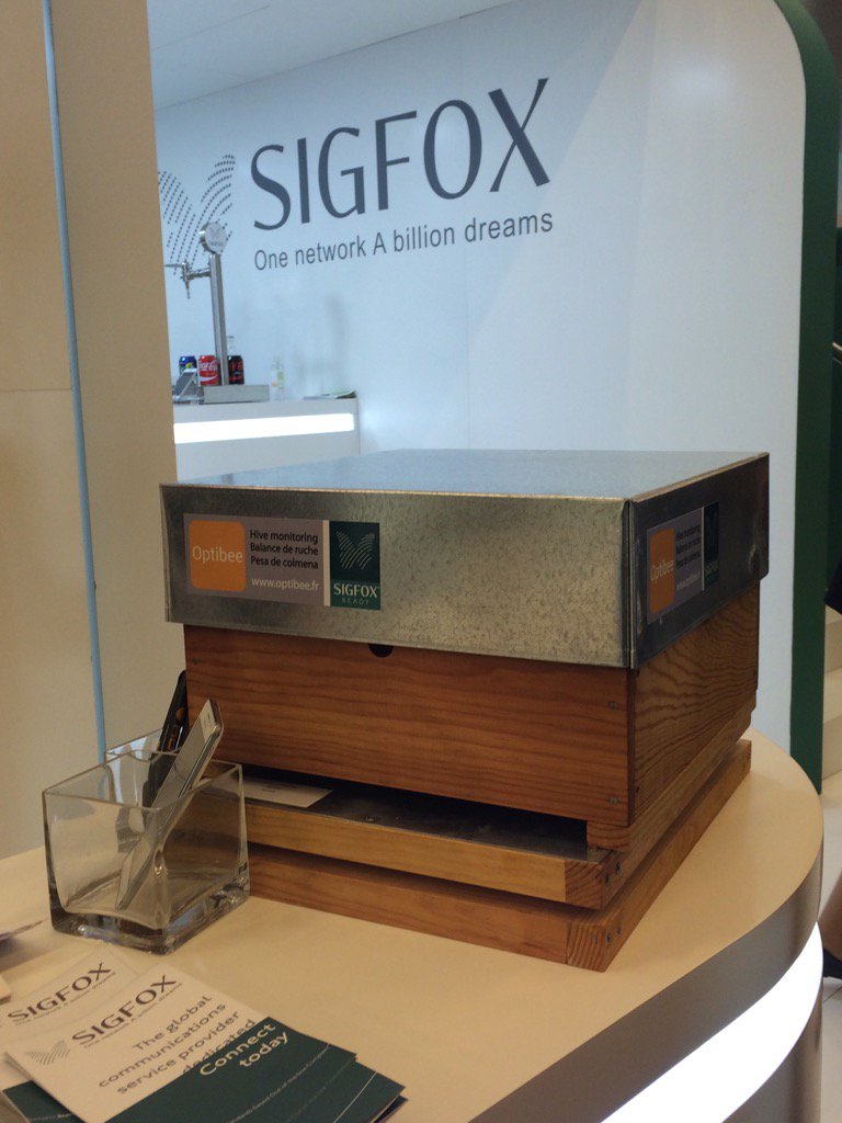 sigfox's tweet photo. A connected beehive to be seen at our #MWC16 booth in Hall 8 - it's called #optibee https://t.co/ntxaBmOhsa