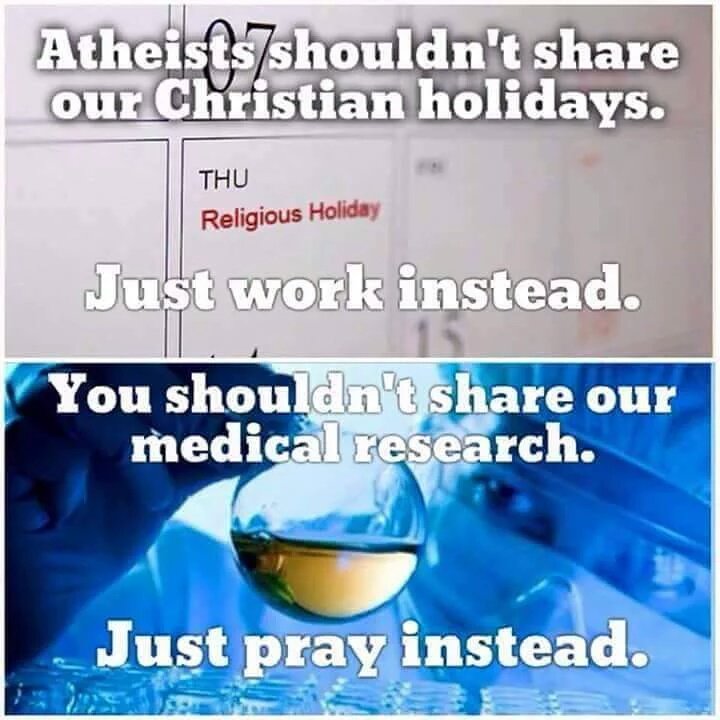 AtheistParticle's tweet photo. Your religious freedom doesn't allow you to dictate others. #Atheism #memeparade https://t.co/Rm075buWrh