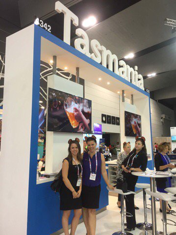 ConfDesign's tweet image. A day at AIME. Anna and Tayla getting to know the local product.