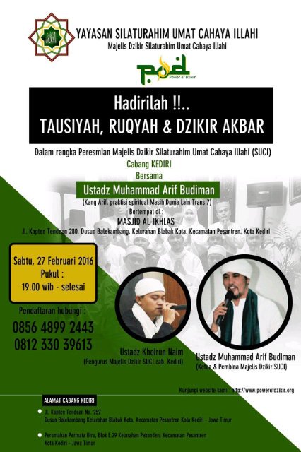 Aslkm.wr.wb, saudaraku yang dirahmati Allah Swt, mohon idzin share info kegiatan, semoga bermanfaat, tks, wasalam.