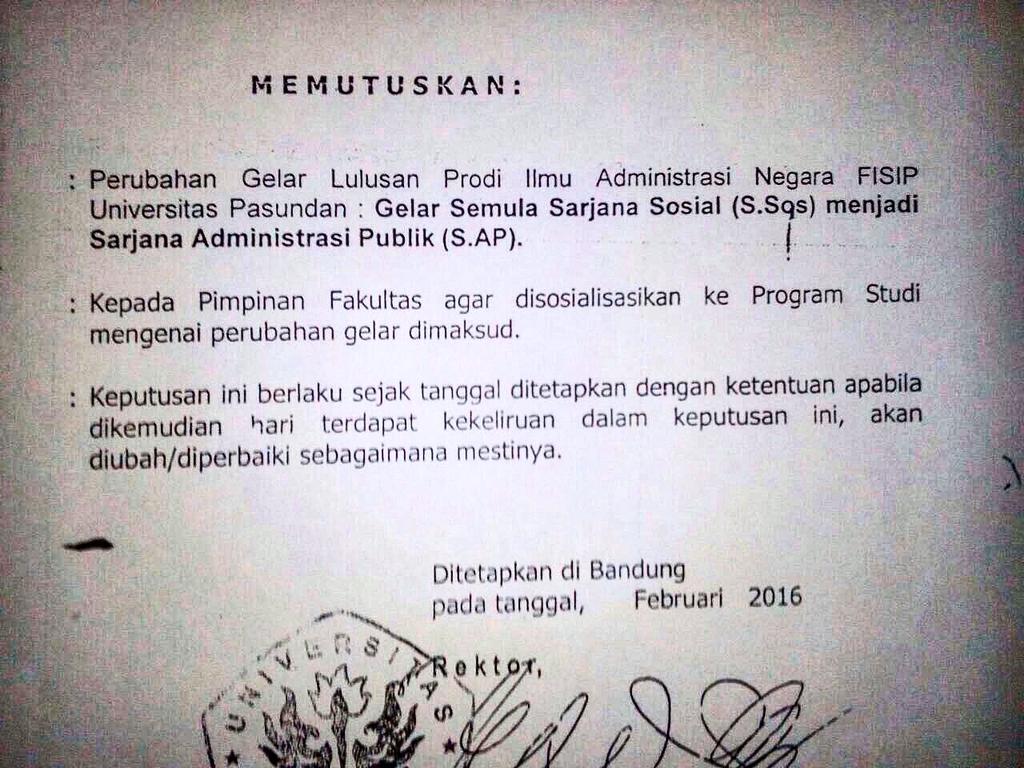 Dengan mengucapkan syukur alhamdulillah, berdasarkan keputusan Rektor Universitas Pasundan mengenai pergantian