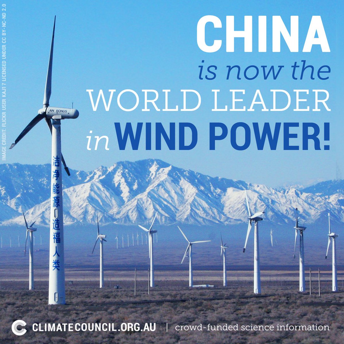 ClimateReality's tweet photo. MT @ClimateCouncil: China installed half of all new global wind capacity last year! https://t.co/u6fTOxsY22 https://t.co/mR8LSLZXkE