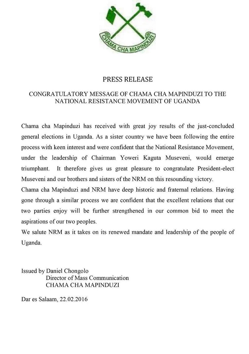 NRMUpdate's tweet photo. Thank you our brothers and sisters from @ccm_tanzania. Our commitment to Steady Progress in Uganda is steadfast. https://t.co/kfCAKFHFeb