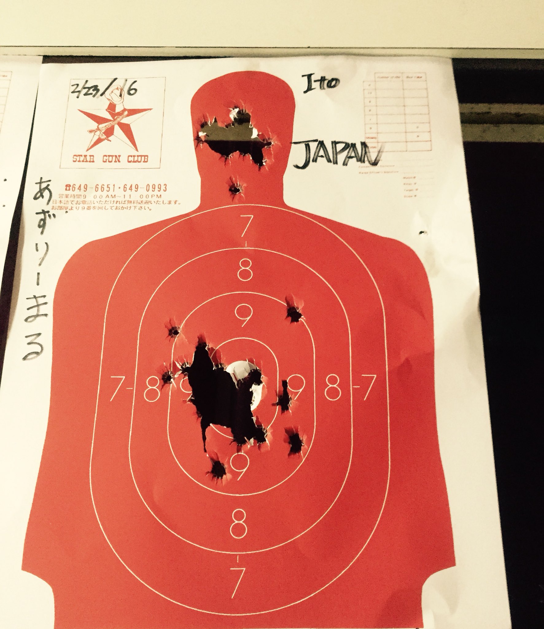 あずりーまる Pm スター実弾射撃場 0発ほどいろんな銃撃ってきた ターゲットシートお店に飾られることになりました グアム行った時ぜひスター実弾射撃場へ T Co Wu7rhlciay あずりーまる Pm スター実弾射撃場 0発ほどいろんな銃撃ってきた ターゲットシートお店に飾られることになりました グアム行った時ぜひスター実弾射撃場へ T Co Wu7rhlciay