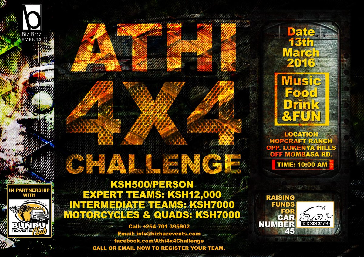 bizbazevents's tweet photo. Athi 4x4 Challenge registration is underway! Adrenaline junkies, you can't afford to miss this!! https://t.co/r6emxD6nzg