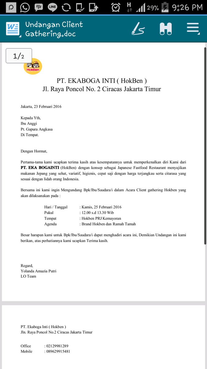 Min .. sya ingn konfirmasi .. apakah benar ada event client gathering dr pihak hokben.. mohon infonya. Thx <a href="/HokBen/">HokBen</a>