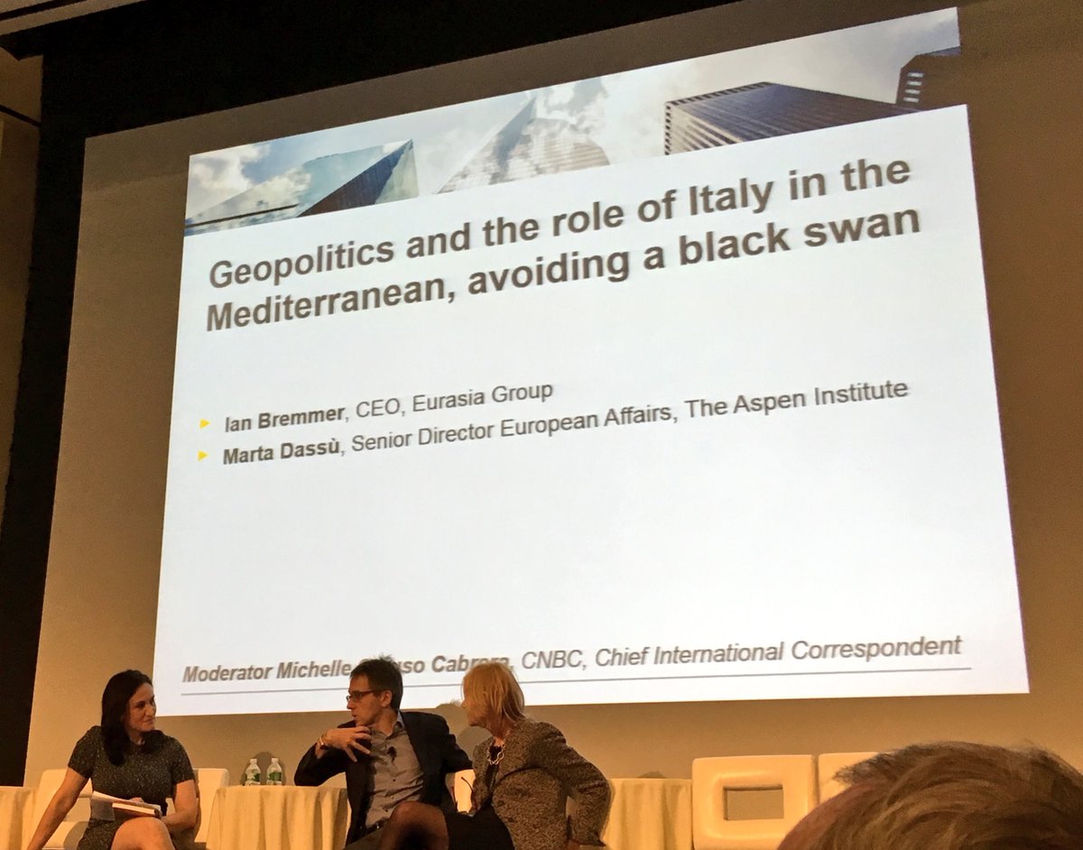 ItalyinNY's tweet photo. @ianbremmer & @martadassu "Geopolitics & role of IT in the Med., avoiding a black swan" #ItalymeetsUSA16 #IRGSummit https://t.co/bP7l3PXW2O