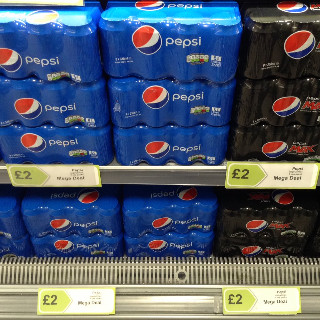 MyLocalaspley's tweet photo. Its mega deal time, 8pack Pepsi &amp; Pepsi max for only £2, that's just 25p a can, unbelievable, at #mylocal  Aspley https://t.co/cIrYyGBuF1