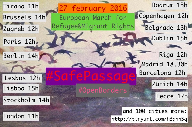 For human rights,
against Fortress Europe
#SafePassage4all
Hundreds of cities por #RefugeesWelcome