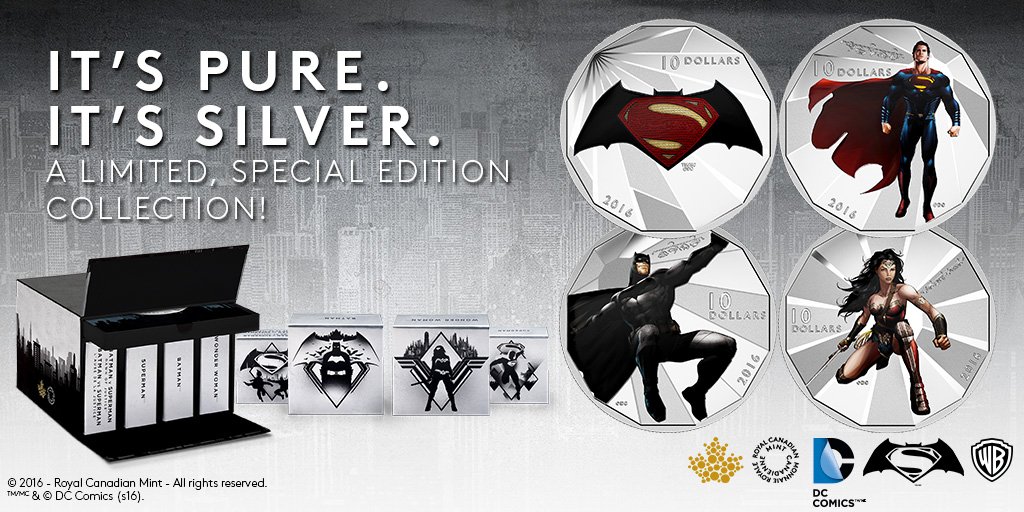 CanadianMint's tweet image. The ultimate showdown: #BatmanVSuperman coins are available now! See the collection at: mint.ca/DawnofJustice