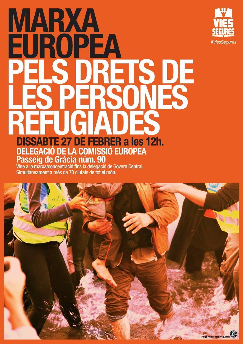 Sokolowicz's tweet image. BCN entre les + de 100 ciutats europees. Dissabte #27F demana #ViesSegures x refugiades No + morts #safepassage4all