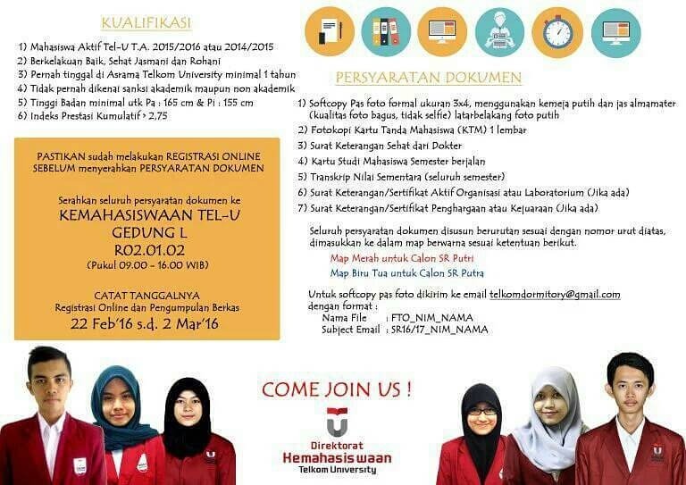 Ayo daftar jadi Senior Residence! Info: @BK_UnivTelkom