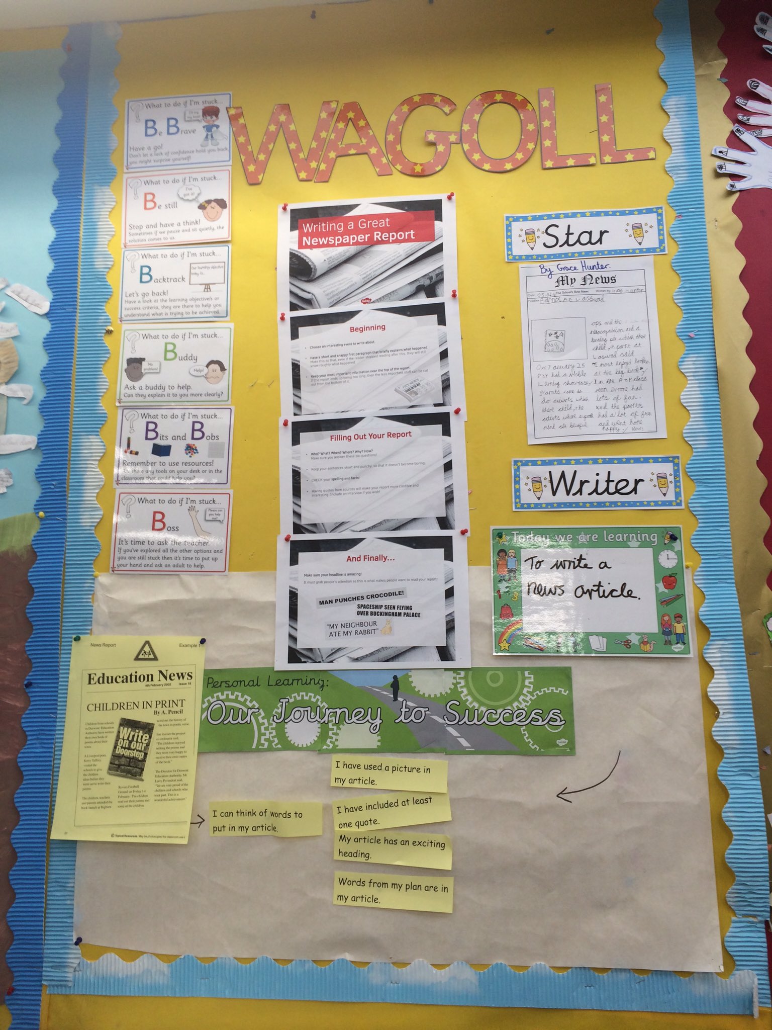 WAGOLL (What A Good One Looks Like) Wall Header  Esl writing activities,  Visible learning, School displays