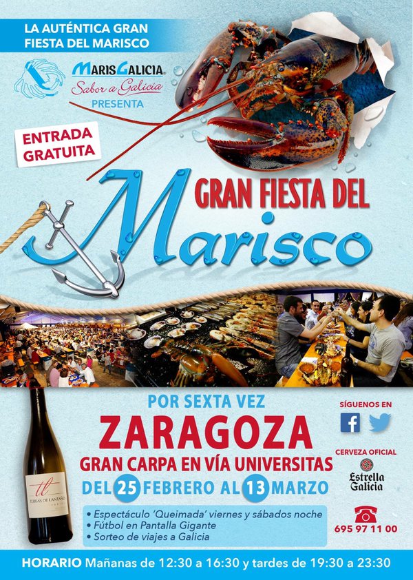 TurismoZGZ's tweet photo. Gran Fiesta del Marisco en Zaragaza
https://t.co/sT5wCB5gq3 https://t.co/2MgiGOZyjm