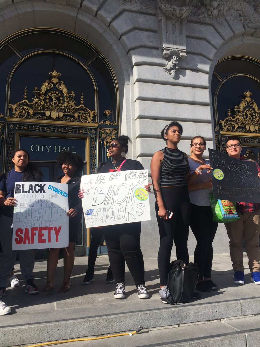 tigerbeat's tweet photo. Lowell students who walked out met by @PaulHendersonSF @NormanYeeSF City Hall #BlackMindsMatter #BHM #last3percent https://t.co/l67OYtaGk5
