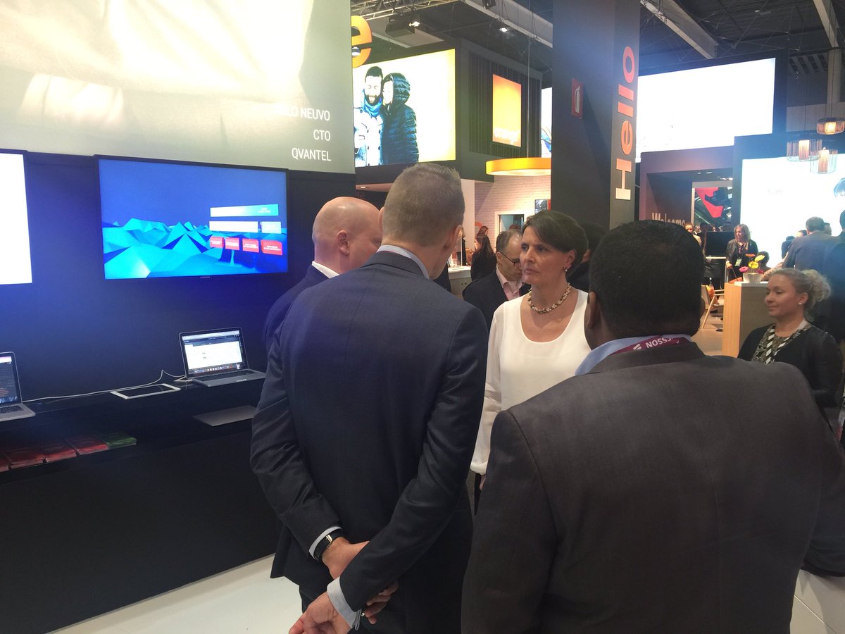 qvantel's tweet photo. Finland's Minister of Transport and Communications Anne Berner visiting Qvantel's stand #MWC16 https://t.co/snS7UDNlwk