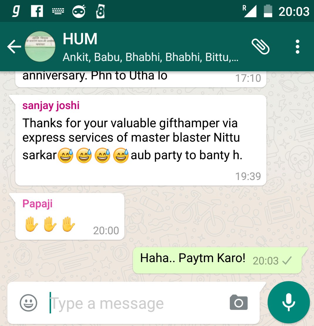 Papa: Forgot to give Rs 500 to Sanjay on his Birthday.
Me: Main @Paytm Kar deta hun..

#paytmstories