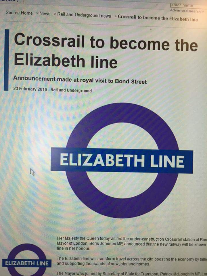 lewy1965's tweet photo. @SkyNews Crossrail to be called the Elizabeth line after the Queen https://t.co/H3bpLR9Dgy