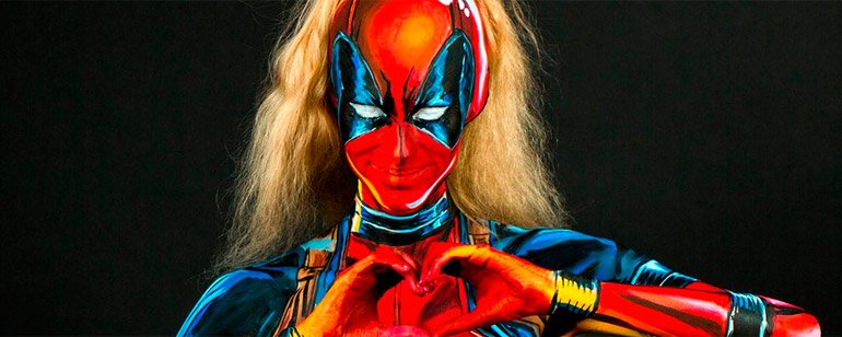 SensaCine's tweet photo. Esta maquilladora se transforma en #DEADPOOL solo con 'body painting' ¡INCREÍBLE! https://t.co/XHmciLlKME https://t.co/oFHlQ2Wzgd