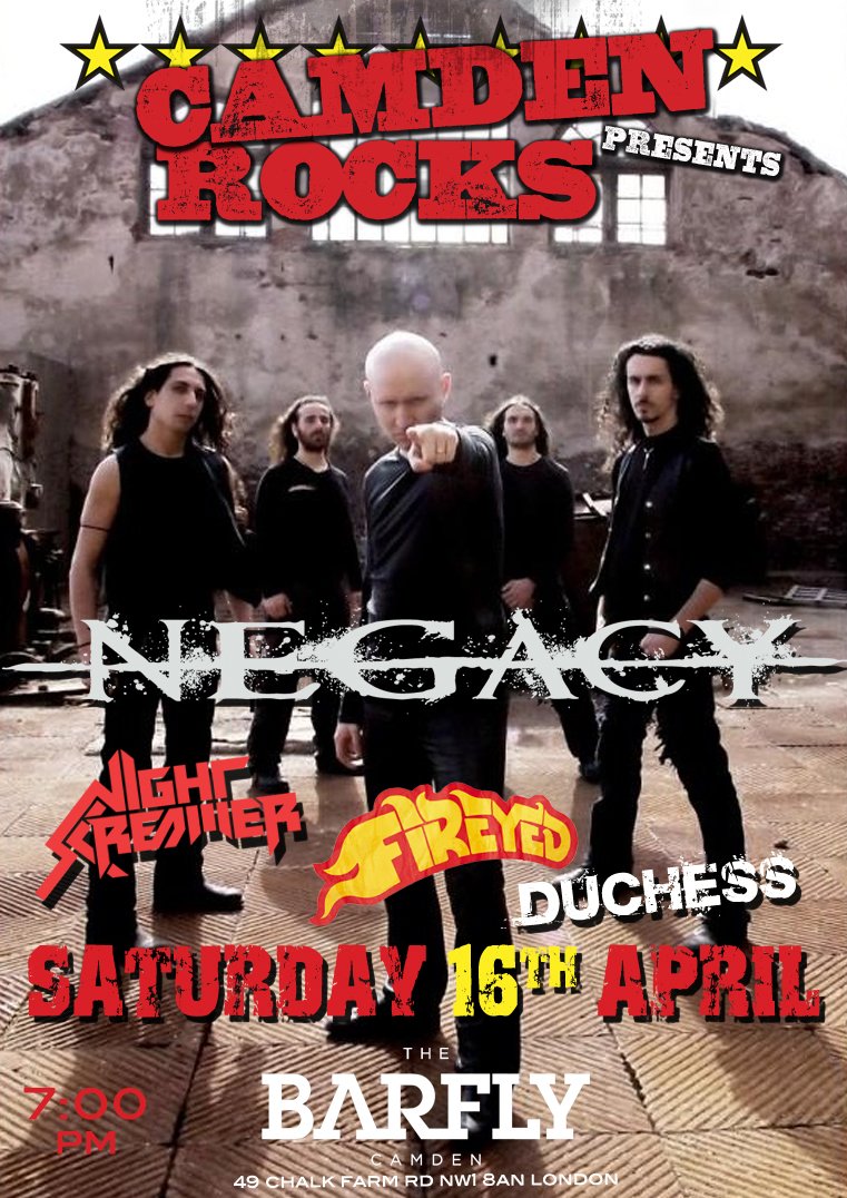 CamdenRocksFest's tweet photo. ON SALE! - @NegacyOfficial @NightScreamer_1 #Fireyed #Duchess at @TheBarflyHQ - 16/04 Tix: https://t.co/nVEMl6Pz4J - https://t.co/PsOMn5uxNW
