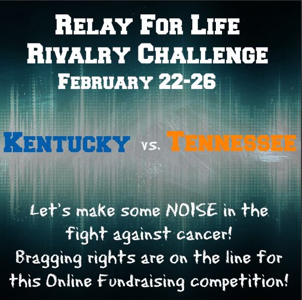 ukrelayforlife's tweet photo. Start or join a Relay team today at https://t.co/VYTW7af926 to help UK beat UT in a Relay Rivalry Challenge! https://t.co/4iWEKlbYTi