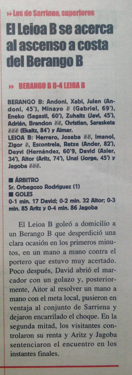 SDLEIOAoficial's tweet photo. Crónica y puntuación de @CanteraDeportiv del partido Berango B vs @SDLEIOAoficial B:

3: Jagoba
2: Joseba
1: Zigor https://t.co/fIDRWMWO1Q