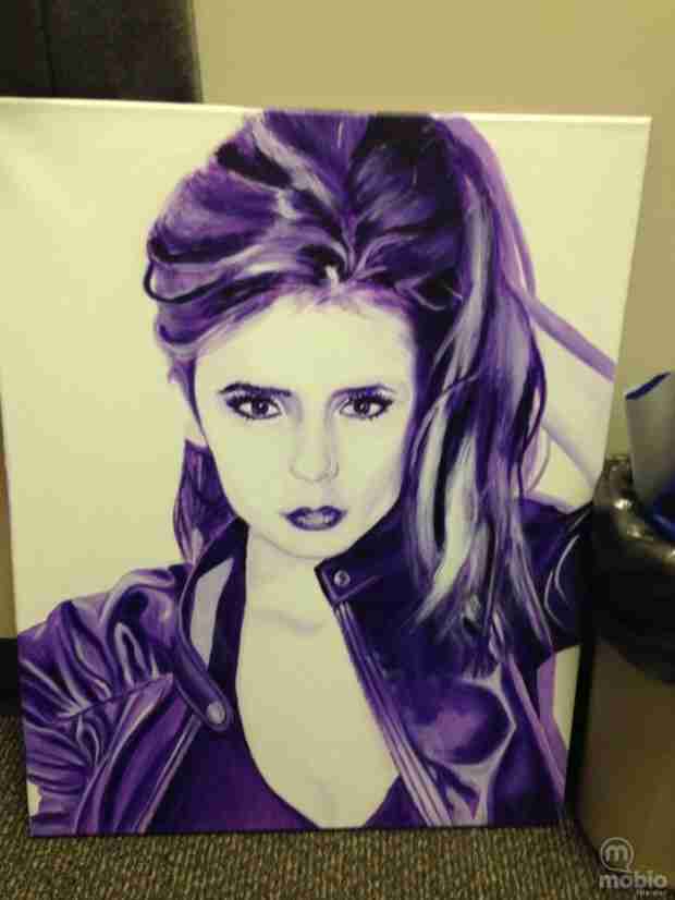 sanamaaloul's tweet photo. Paul :My first day of directing, I found in  my dressing room a gift from Nina : A giant portrait of Nina Dobrev. https://t.co/DUtqEUc7AH