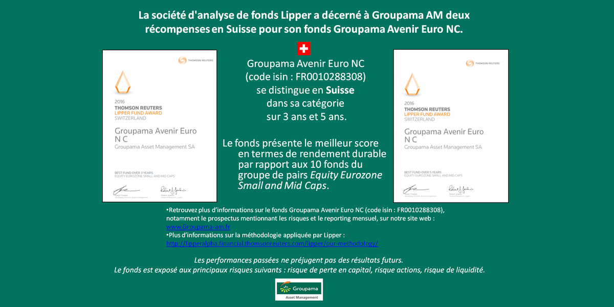 GroupamaAM's tweet photo. La société d'analyse de fonds #Lipper a décerné à Groupama AM deux récompenses en #Suisse
https://t.co/EvrVioAsrx https://t.co/norRXguZbM