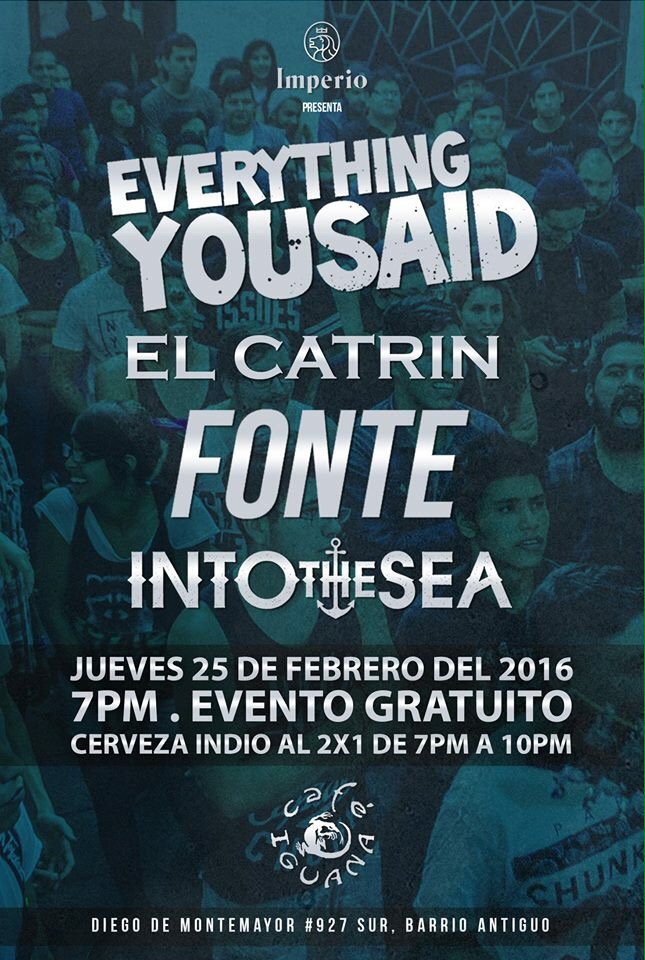 Nos vemos este jueves en el #cafeiguana show gratis con <a href="/EYSband/">Everything You Said</a> y <a href="/fontemx/">FONTE</a> #tocada #monterrey #localshow