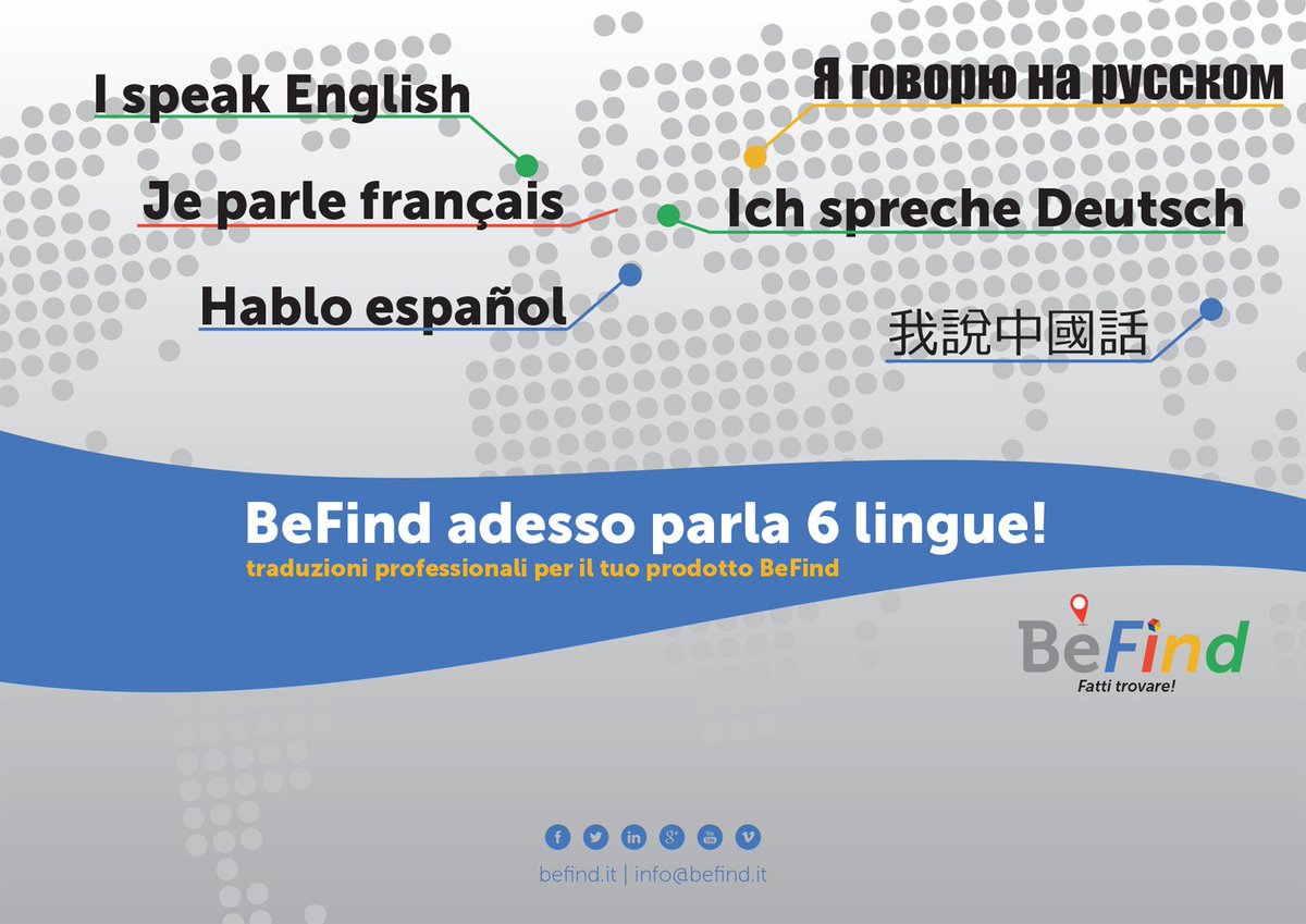 wikizonesrl's tweet photo. #BeFind adesso parla 6 lingue! Rendi la tua azienda internazionale.
#traduzionevideo #changeforthebetter #wikizone https://t.co/6vp0GBP7JM